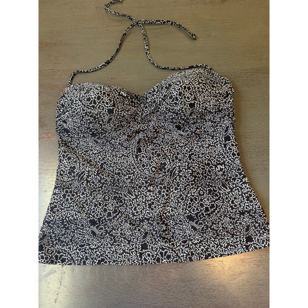 Old Navy Black White Floral Paisley Halter Bandeau Tankini Swim Top Womens 10
